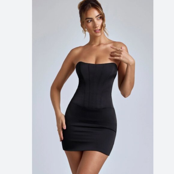 NWT Oh Polly Adelaide Lace Up Corset Black Mini Dress Size 6 - Picture 1 of 5